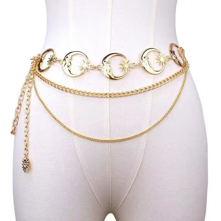 Women's Moon And Star Chain Belt Metal Waist Chain