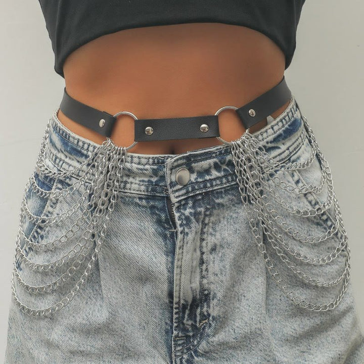 Punk Chain Belt Seven Layers Chain Leather Belt