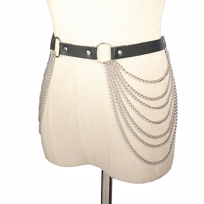 Punk Chain Belt Seven Layers Chain Leather Belt