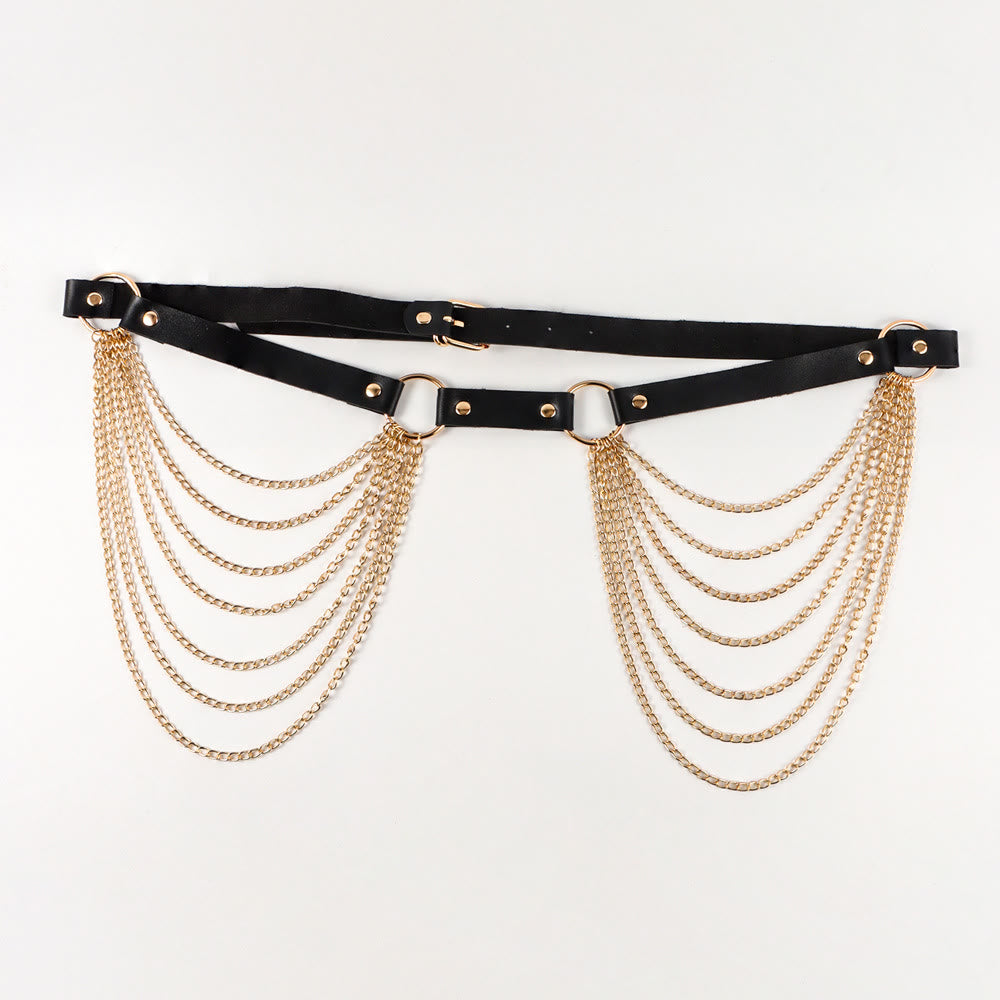 Punk Chain Belt Seven Layers Chain Leather Belt
