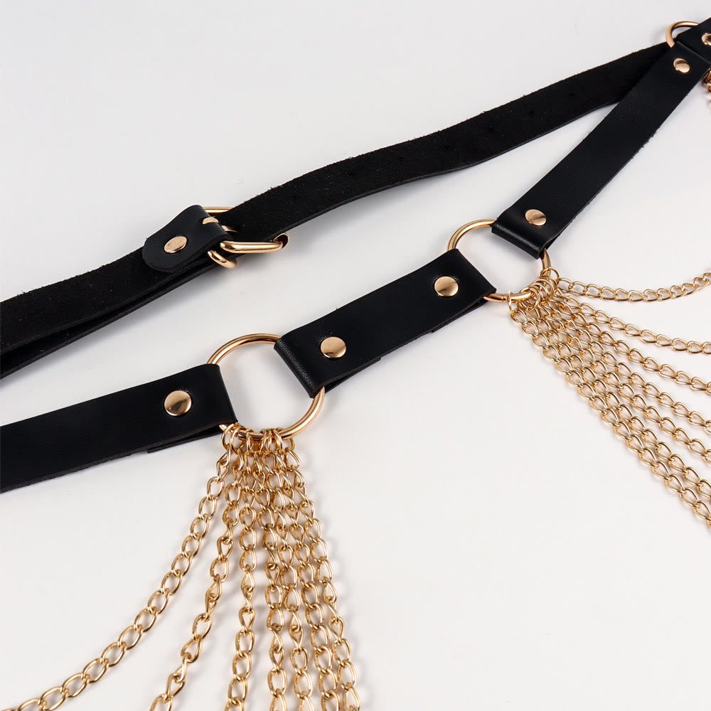 Punk Chain Belt Seven Layers Chain Leather Belt