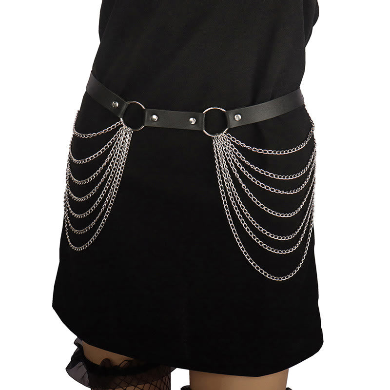 Punk Chain Belt Seven Layers Chain Leather Belt