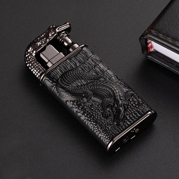 Double Flame Embossed Alligator Head Refillable Butane Lighter