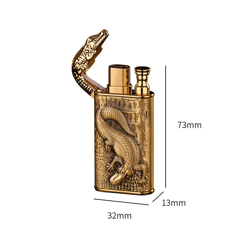 Double Flame Embossed Alligator Head Refillable Butane Lighter