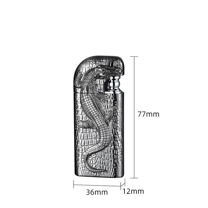 Double Flame Embossed Wild Crocodile Refillable Butane Lighter