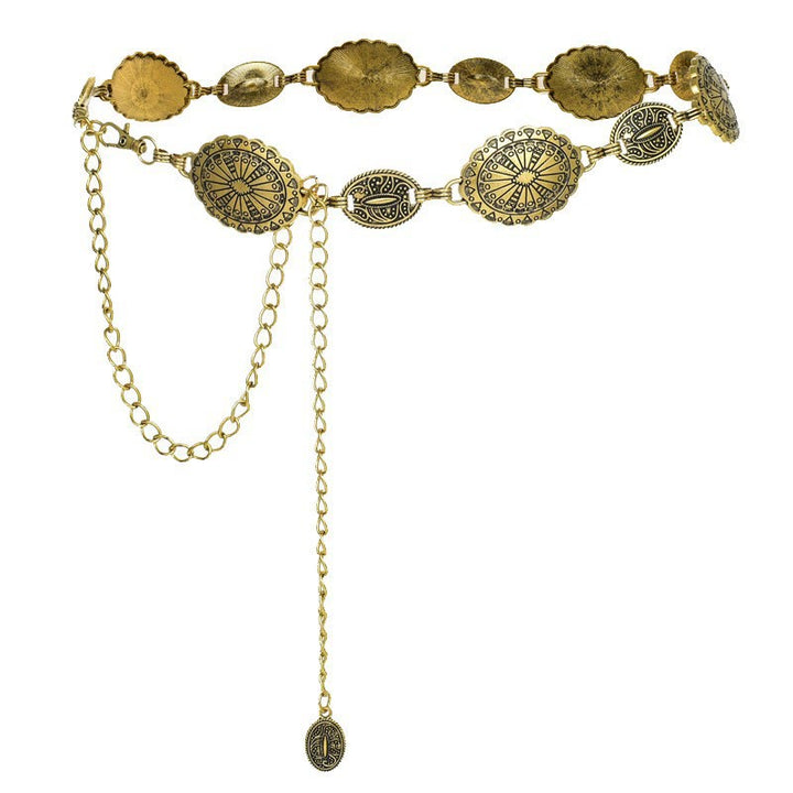 Vintage Ethnic Carved Bohemian Chain Belt Metal Chain