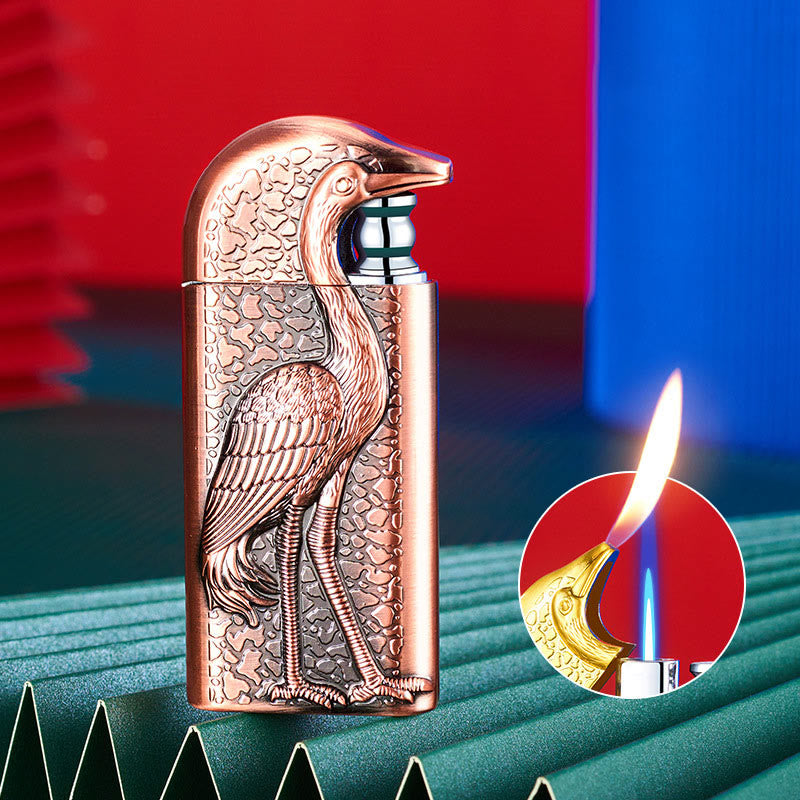 Double Flame Embossed Grus Japonensis Refillable Butane Lighter