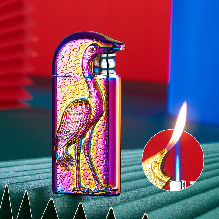 Double Flame Embossed Grus Japonensis Refillable Butane Lighter