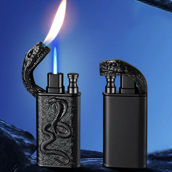 Double Flame Embossed Wild Crocodile Refillable Butane Lighter