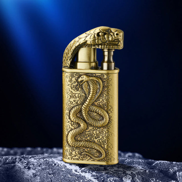 Double Flame Embossed Wild Crocodile Refillable Butane Lighter