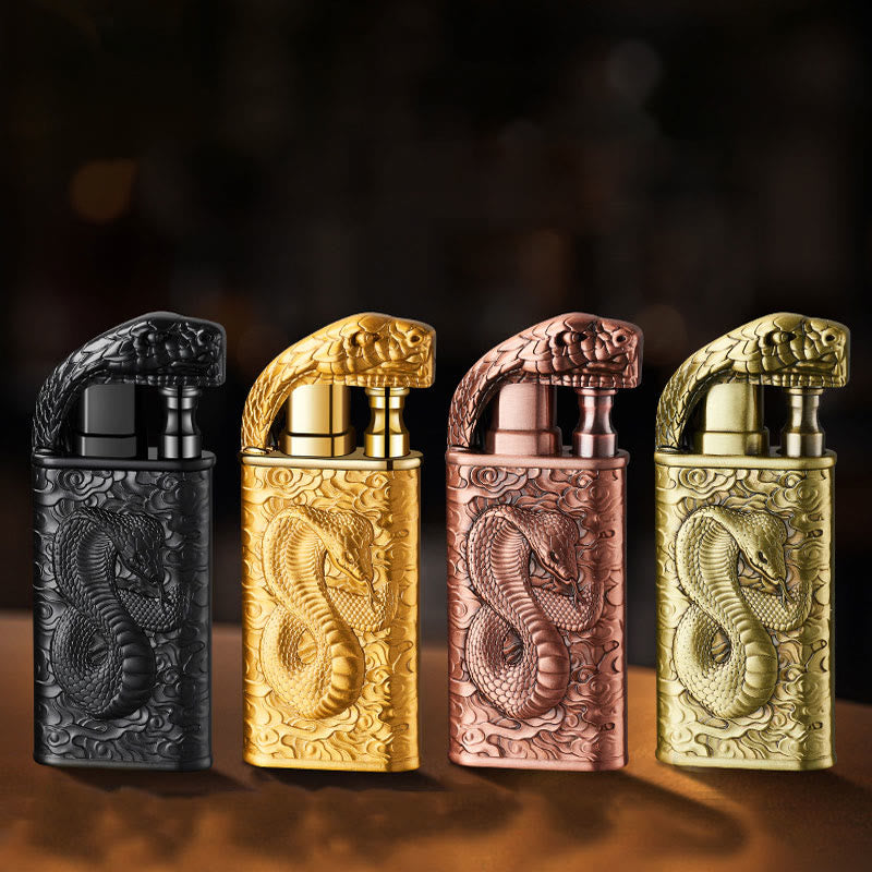 Double Flame Embossed Wild Crocodile Refillable Butane Lighter