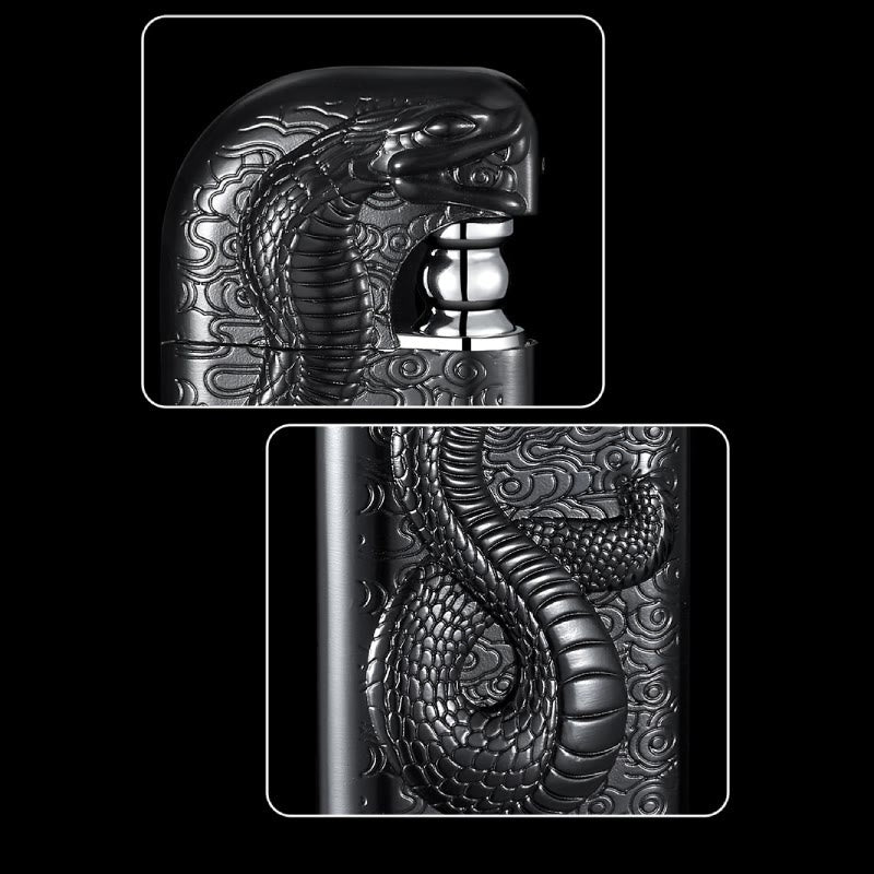Double Flame Embossed Serpent King Refillable Butane Lighter