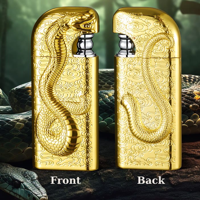 Double Flame Embossed Serpent King Refillable Butane Lighter