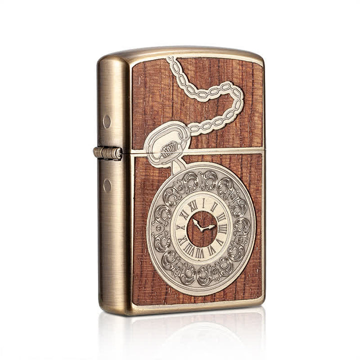 Retro Carved Pattern Wooden Shell Refillable Kerosene Lighter