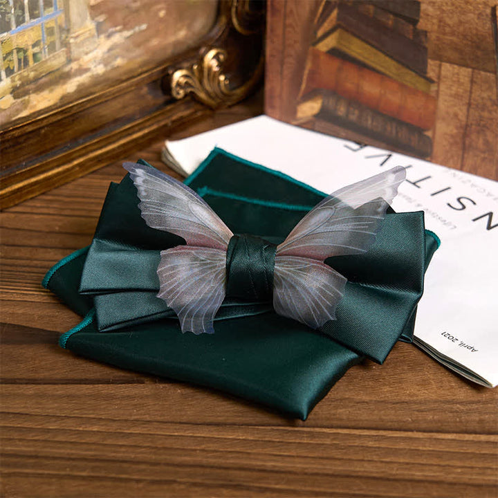 Men's Vintage Organza Butterfly Bow Tie Pocket Square Set