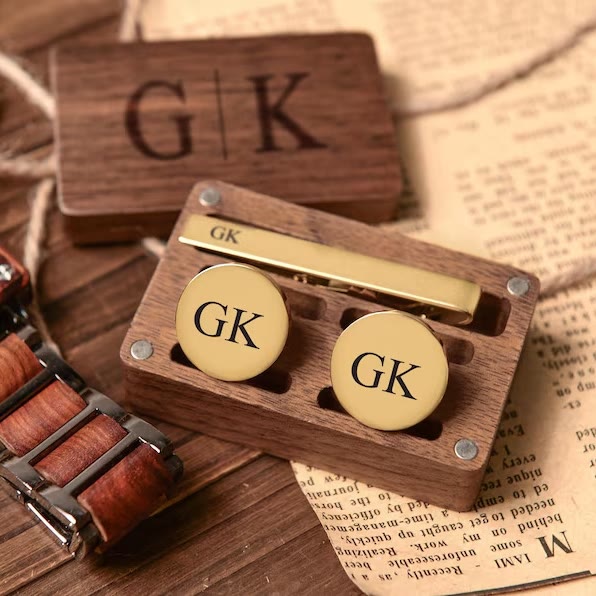Custom Your Text Wedding Tie Bar Cufflinks For Mens Wear