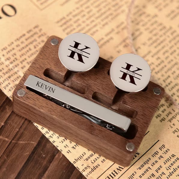 Custom Your Text Wedding Tie Bar Cufflinks For Mens Wear