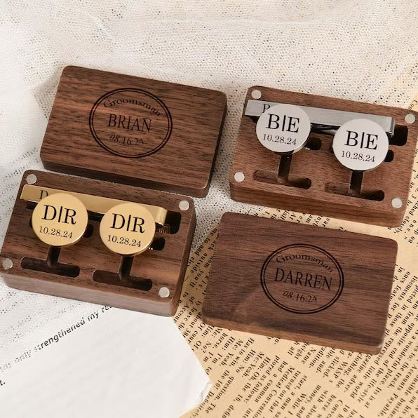 Custom Your Text Wedding Tie Bar Cufflinks For Mens Wear