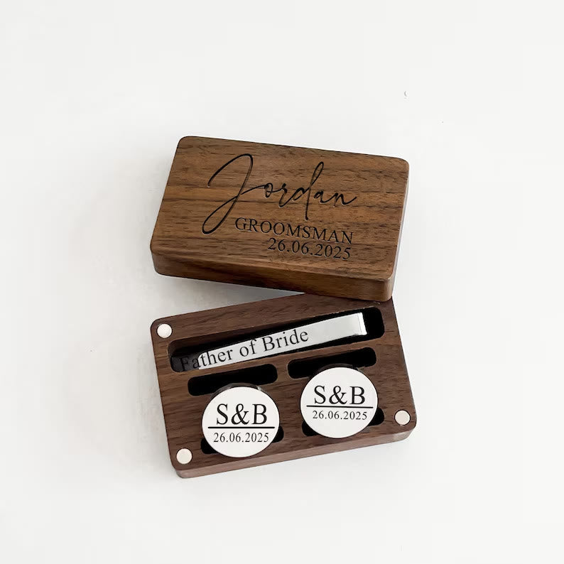 Custom Your Text Wedding Tie Bar Cufflinks For Mens Wear