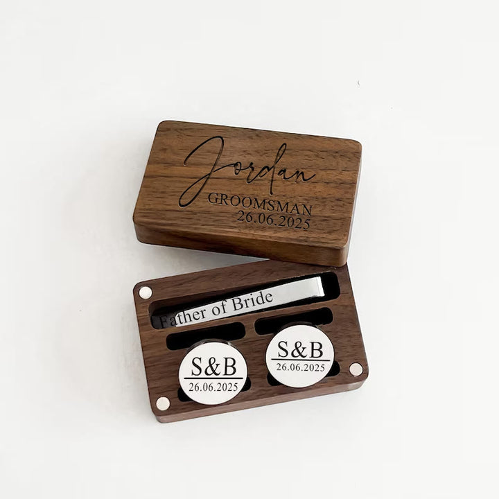 Custom Your Text Wedding Tie Bar Cufflinks For Mens Wear