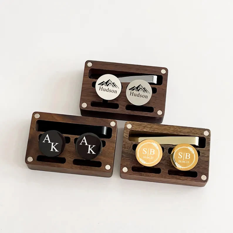 Custom Your Text Wedding Tie Bar Cufflinks For Mens Wear