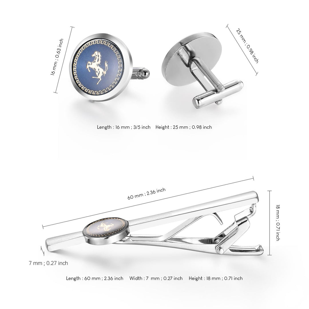 Running Horse Tie Bar Cufflinks Set For Wedding Suit