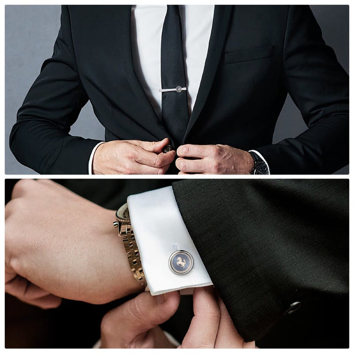 Running Horse Tie Bar Cufflinks Set For Wedding Suit