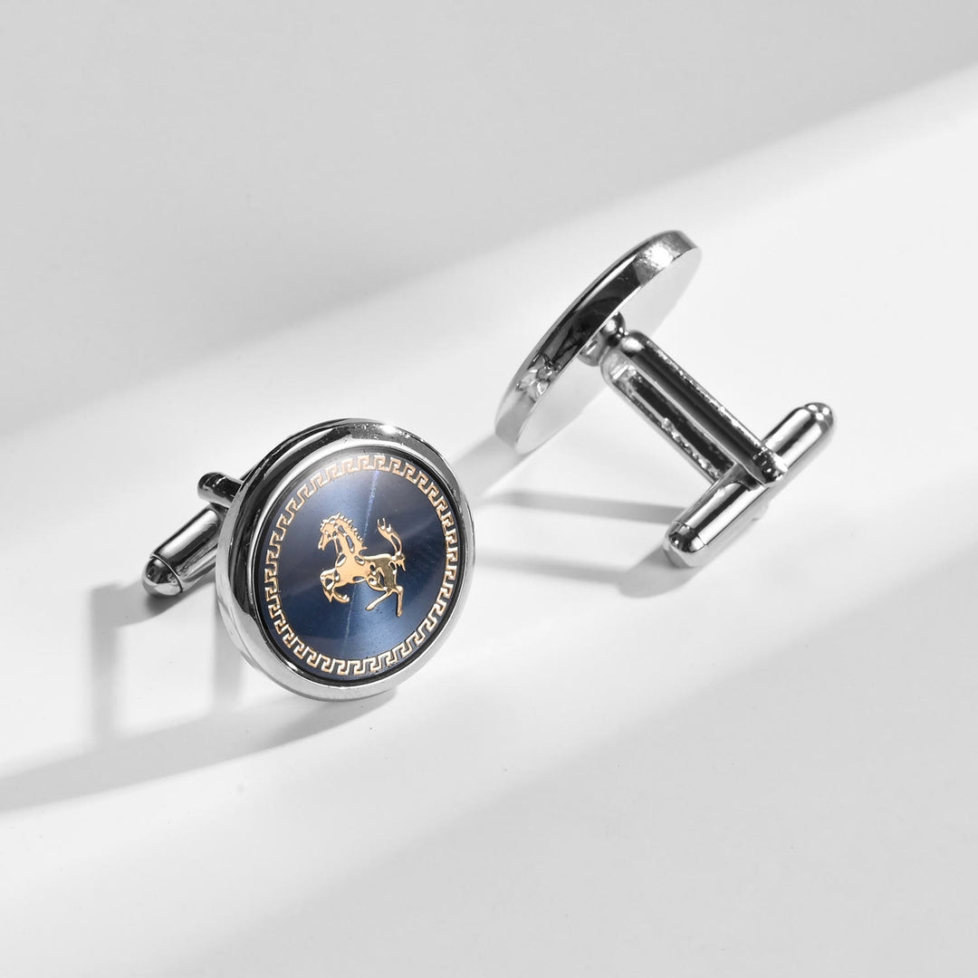 Running Horse Tie Bar Cufflinks Set For Wedding Suit