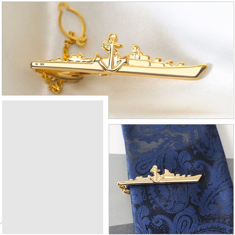 Warship Shape With Anchor Tie Clip For Suit