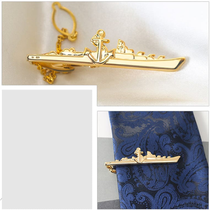 Warship Shape With Anchor Tie Clip For Suit