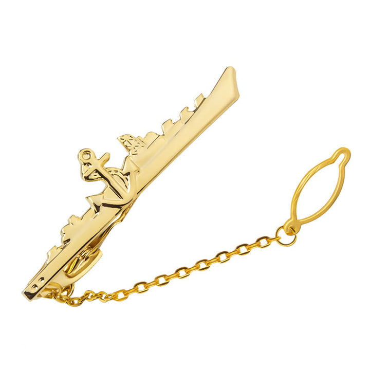 Warship Shape With Anchor Tie Clip For Suit