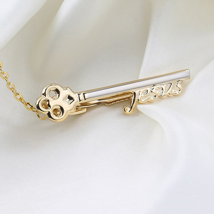 Gold Jesus Key Tie Bar For Wedding Suit