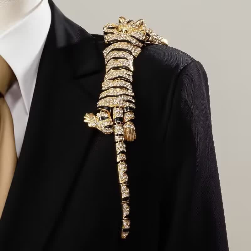 Men's Majestic Tiger Large Luxury Sparkling Rhinestone Brooch - image 10
