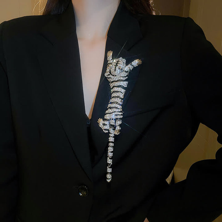 Men's Majestic Tiger Large Luxury Sparkling Rhinestone Brooch - image 4