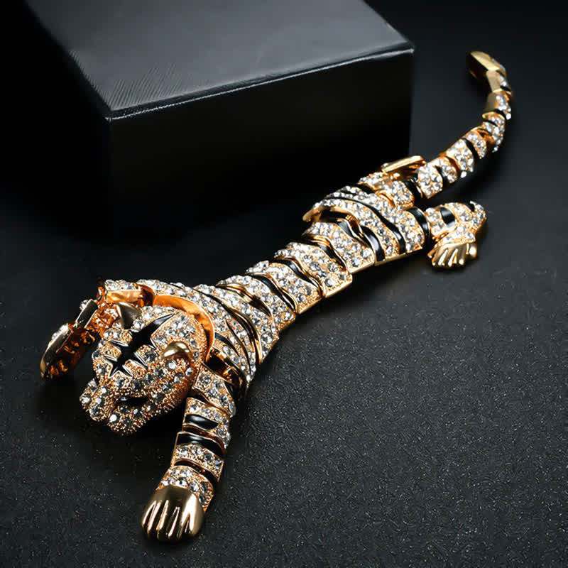 Men's Majestic Tiger Large Luxury Sparkling Rhinestone Brooch - Gold - image 9