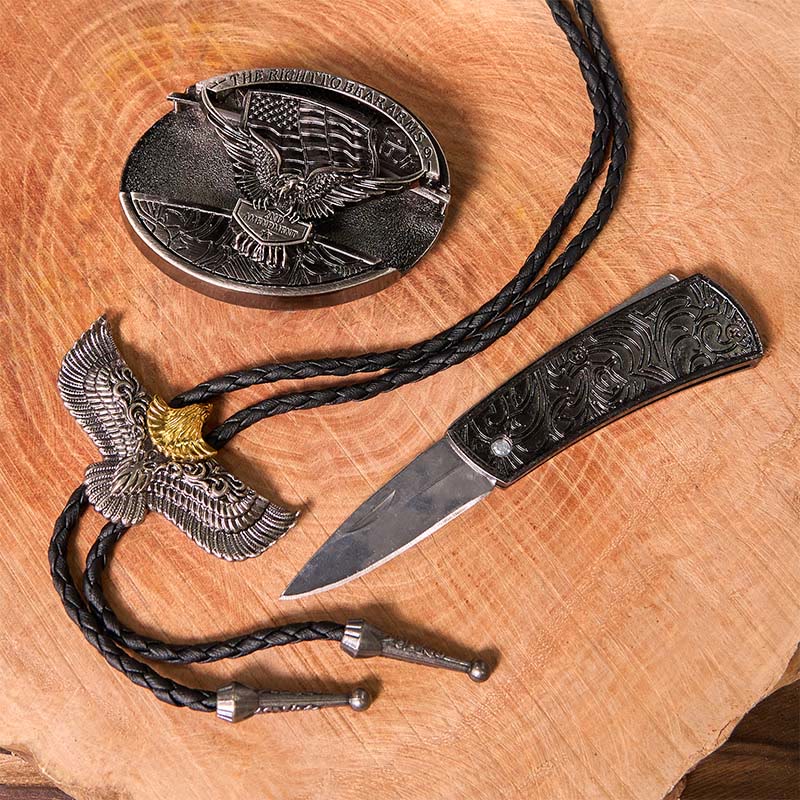 Eagle Flag DIY Hidden Knife Belt Buckle With Eagle Bolo Tie Bundle Set - image 3