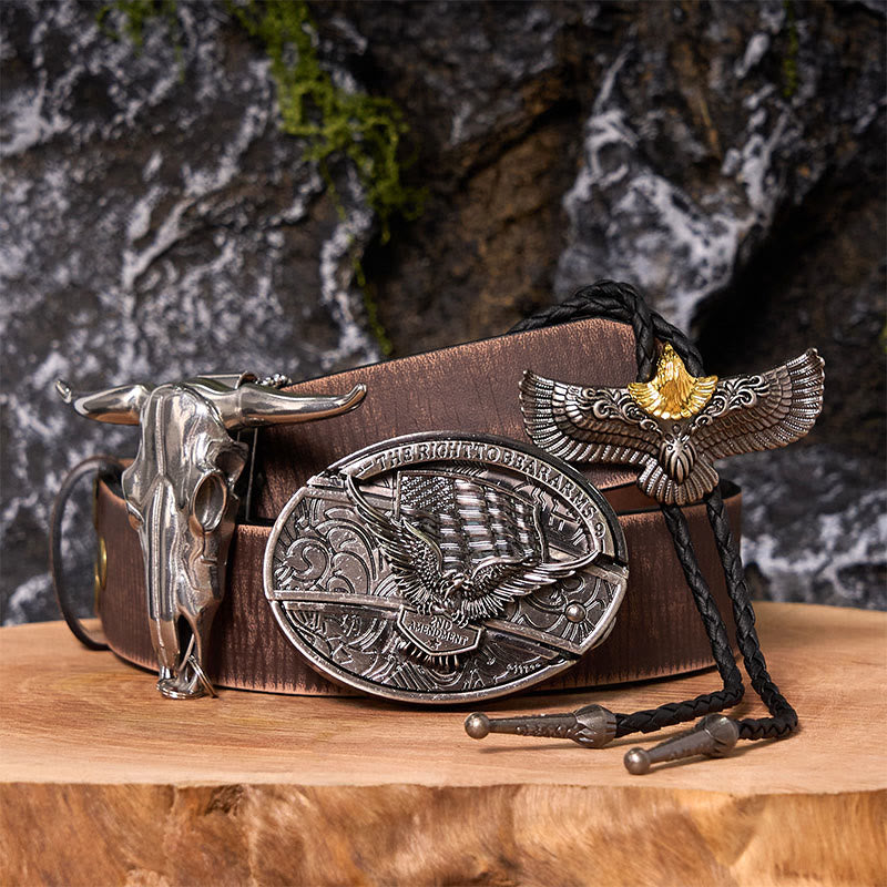 Eagle Flag DIY Hidden Knife Belt Buckle With Eagle Bolo Tie Bundle Set - Eagle Flag - Brown Distressed Belt - 42 - image 8