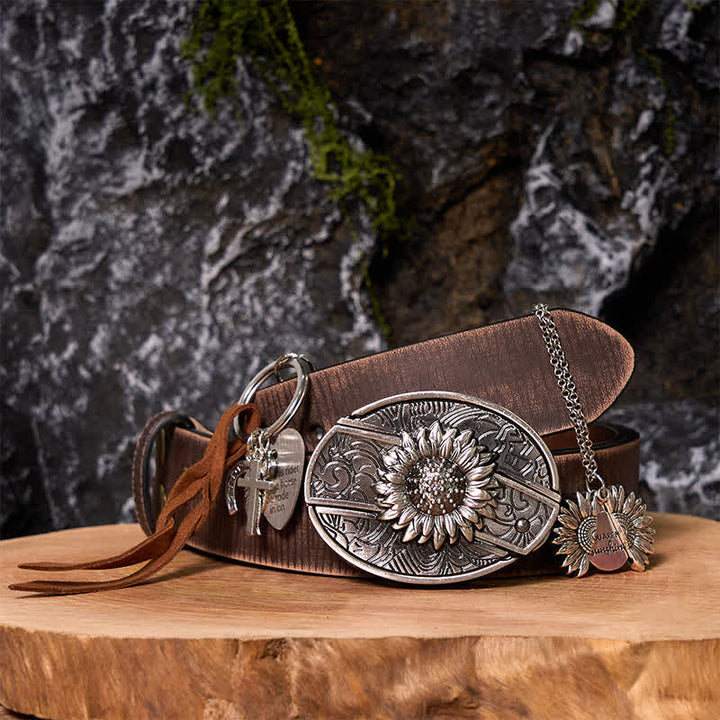 Western Sunflower DIY Hidden Knife Belt Buckle Necklace Keychain Bundle Set