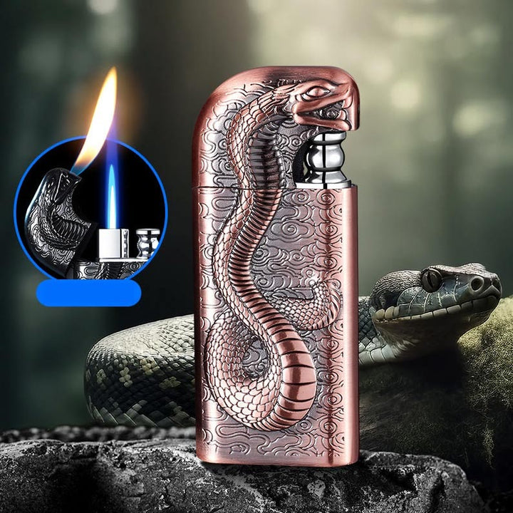 Double Flame Embossed Serpent King Refillable Butane Lighter
