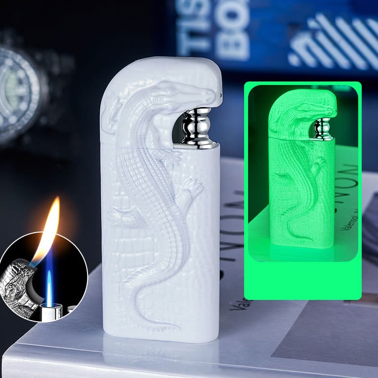 Double Flame Embossed Wild Crocodile Refillable Butane Lighter