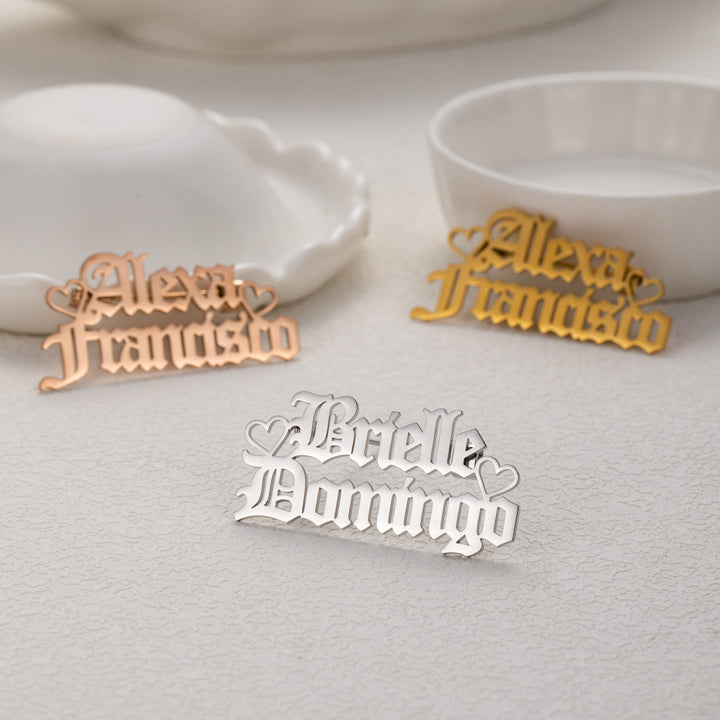 Custom Two Names Brooch Stainless Steel Suit Accessories
