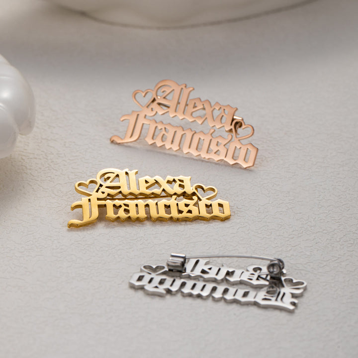 Custom Two Names Brooch Stainless Steel Suit Accessories