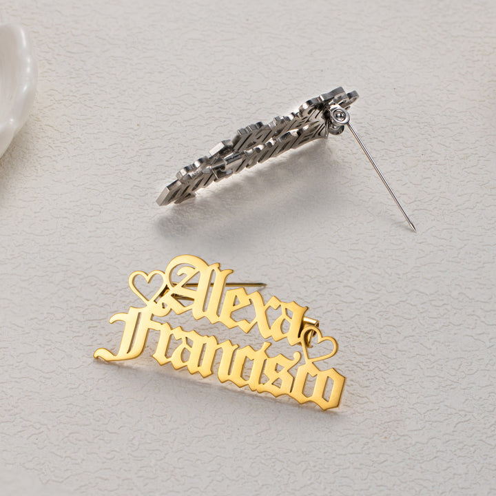 Custom Two Names Brooch Stainless Steel Suit Accessories