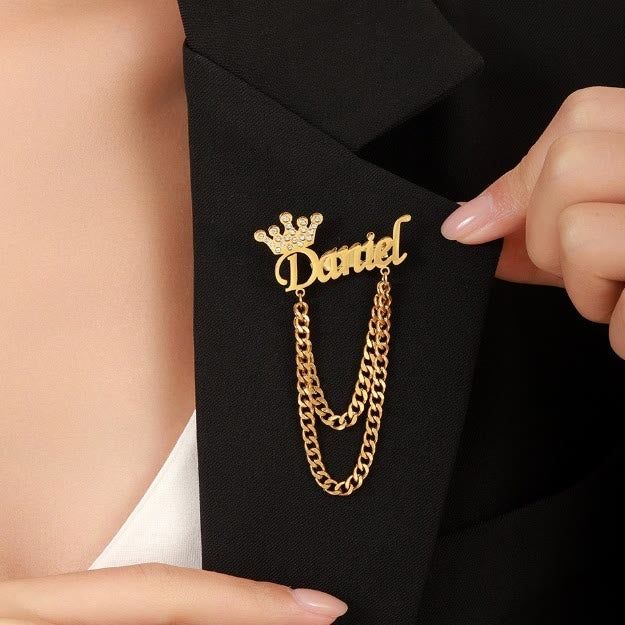 Custom Your Name Brooch With Crown Decor Suit Accessories