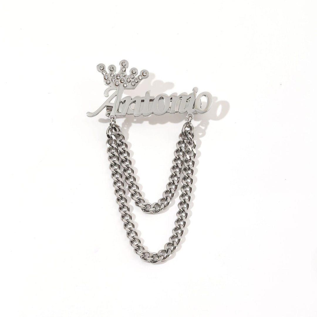 Custom Your Name Brooch With Crown Decor Suit Accessories