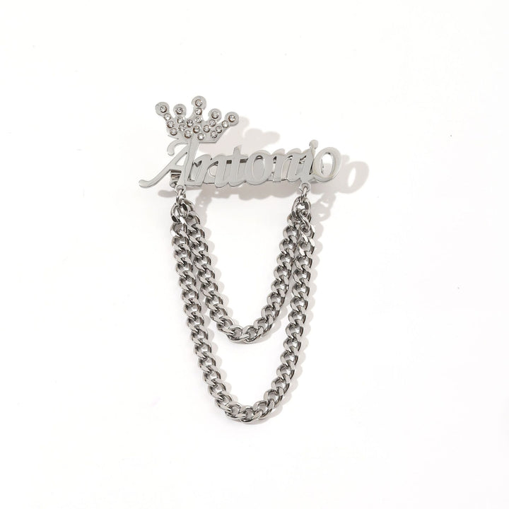 Custom Your Name Brooch With Crown Decor Suit Accessories