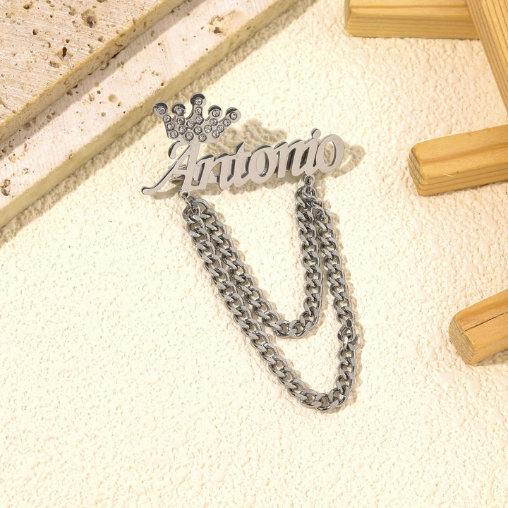 Custom Your Name Brooch With Crown Decor Suit Accessories