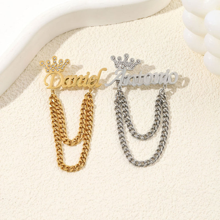 Custom Your Name Brooch With Crown Decor Suit Accessories