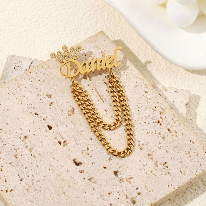 Custom Your Name Brooch With Crown Decor Suit Accessories
