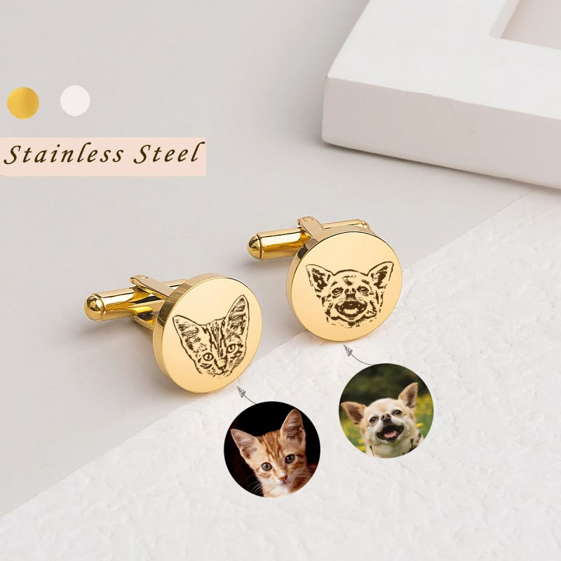 1 Pair Custom Pet Portrait Button Covers Set Cufflinks - Gold - image 0